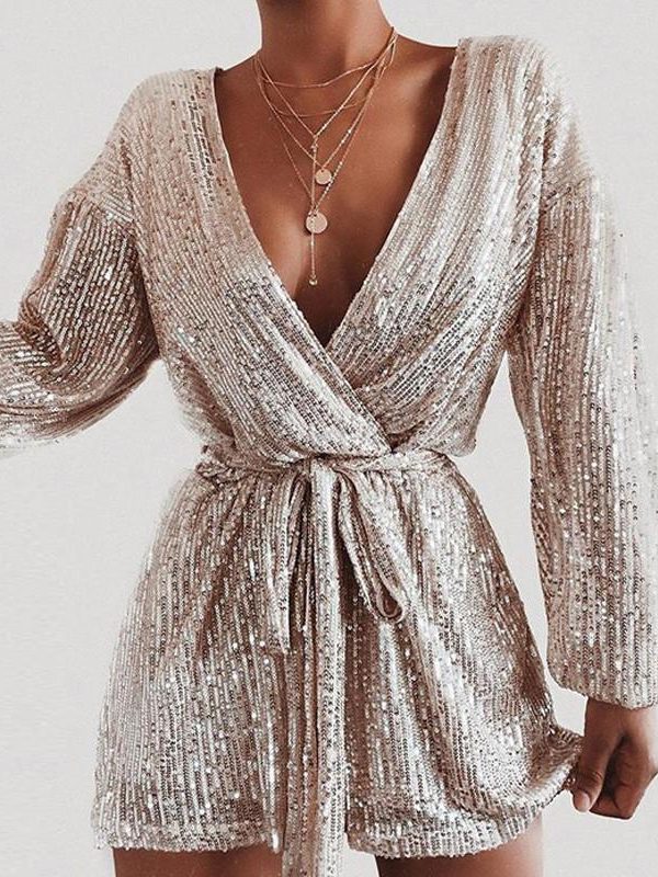 Club party rompers womens jumpsuit Long sleeve sequin women jumpsuit Autumn sashes wrap playsuit overalls body mujer - Takalr