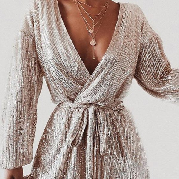 Club party rompers womens jumpsuit Long sleeve sequin women jumpsuit Autumn sashes wrap playsuit overalls body mujer - Takalr