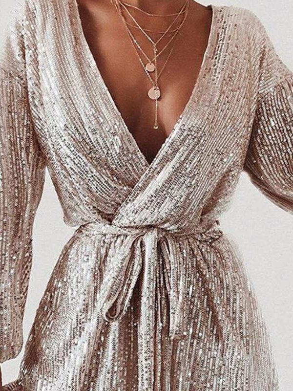 Club party rompers womens jumpsuit Long sleeve sequin women jumpsuit Autumn sashes wrap playsuit overalls body mujer - Takalr