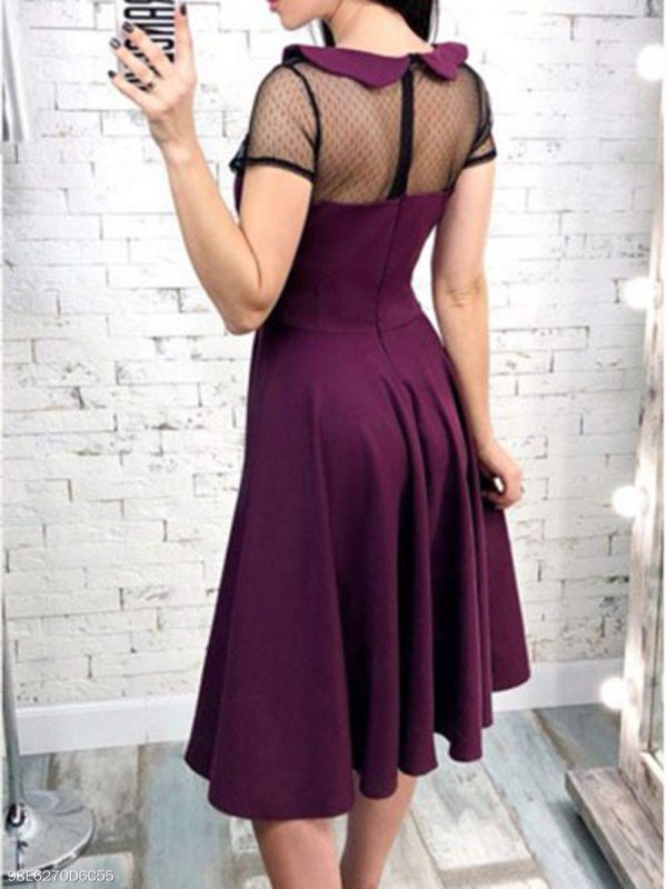 Sexy mesh sheer neck women dress Summer 2019 Solid color a line pleated dress Elegant midi party dresses female vestidos 2019 - Takalr