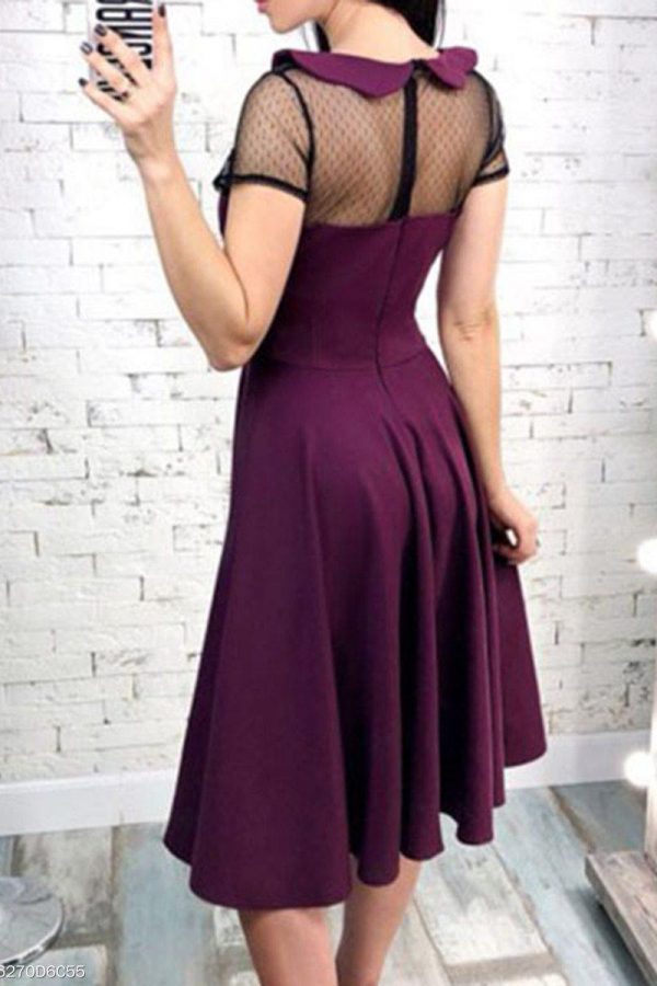 Sexy mesh sheer neck women dress Summer 2019 Solid color a line pleated dress Elegant midi party dresses female vestidos 2019 - Takalr