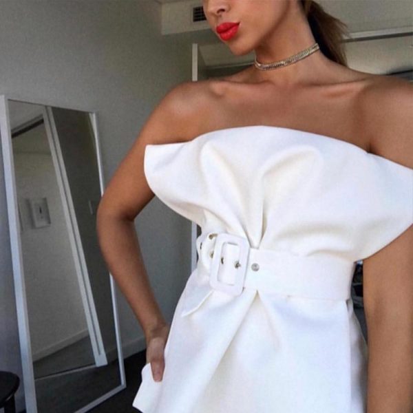 Strapless off shoulder tops Summer fashion runway design women top Backless slim white top Elegant short party tops - Takalr