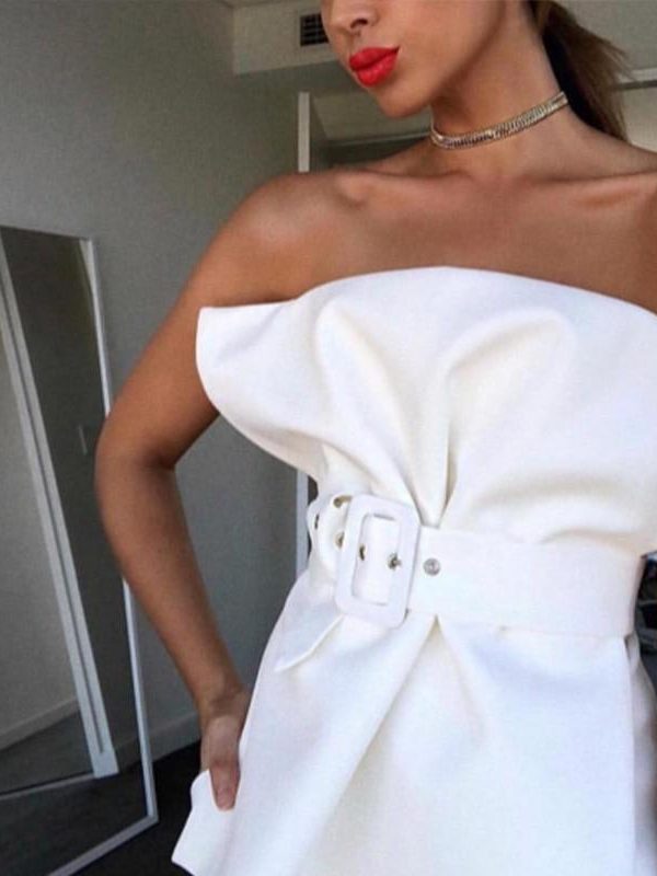 Strapless off shoulder tops Summer fashion runway design women top Backless slim white top Elegant short party tops - Takalr