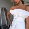 Strapless off shoulder tops Summer fashion runway design women top Backless slim white top Elegant short party tops - Takalr