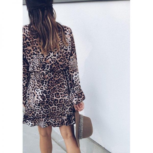 V neck wrap dress women long sleeve ruffles party dress autumn  fashion leopard dresses Elegant high waist vestido - Takalr