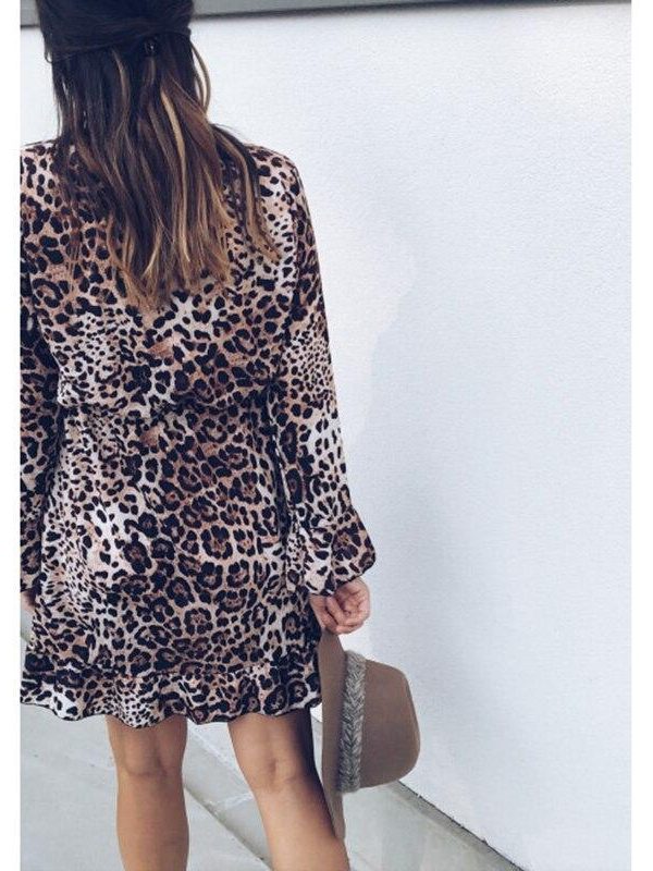 V neck wrap dress women long sleeve ruffles party dress autumn  fashion leopard dresses Elegant high waist vestido - Takalr