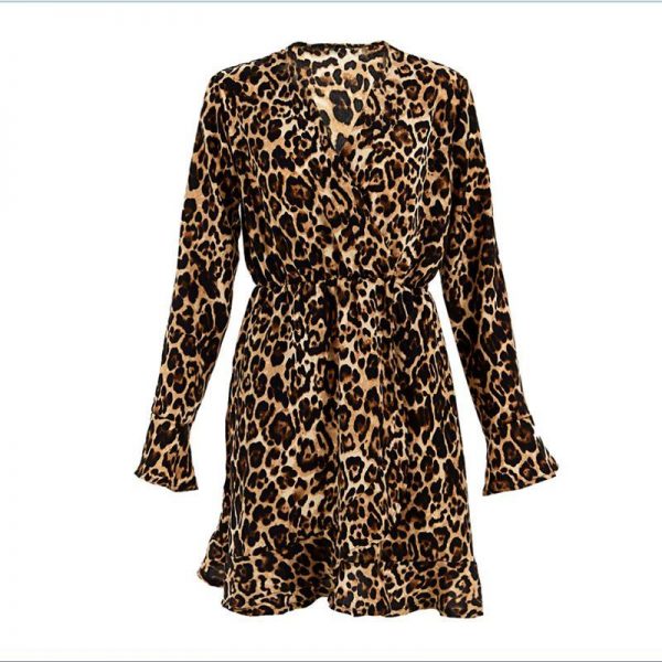 V neck wrap dress women long sleeve ruffles party dress autumn  fashion leopard dresses Elegant high waist vestido - Takalr