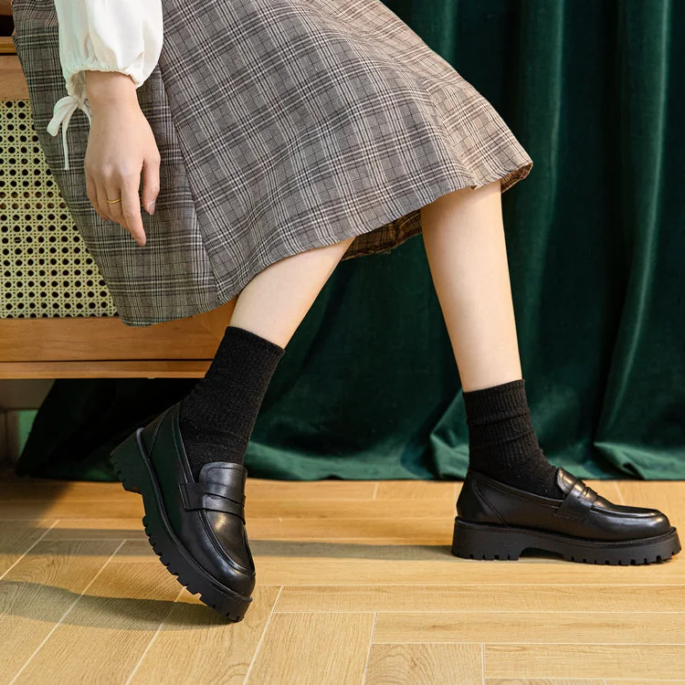 Female British Style Low Heel Loafers Genuine Leather Loafers - Image 22