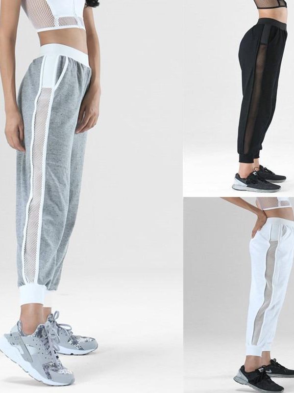 Side hollow out pants women Summer fashion solid color sweatpants Mid-waist trousers womens Grey white black pantalon femme - Takalr