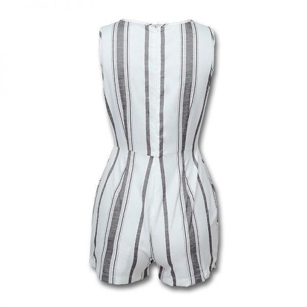 Sleeveless Striped Buttoned Design Romper Women Sleeveless Shorts Jumpsuit Summer Casual V Neck Overalls combinaison femme - Takalr