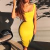 Sleeveless square collar yellow bodycon dress women Spaghetti strap tight dress party summer dress Vestidos femme - Takalr