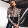 Snakeskin printed bodysuits women snake long sleeve bodysuit fashion bodycon sexy bodysuit blouse shirt streerwear jumpsuit - Takalr