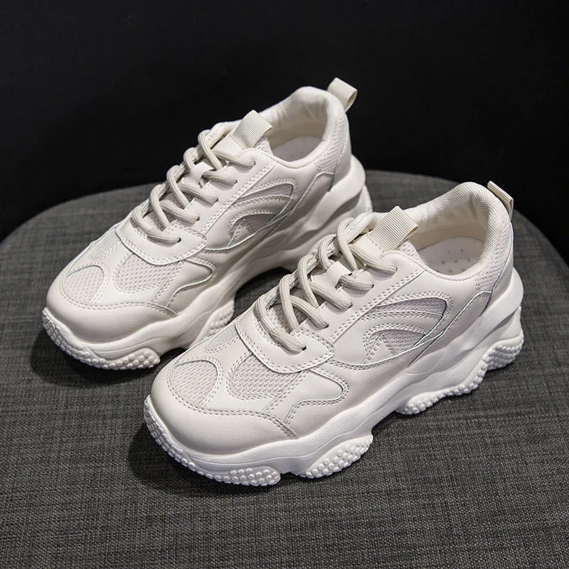 Sneakers New Fashion For Women Solid Color PU Leather Comfy Breathable Mesh Platform Shoes Causal Trendy Woman Sport Shoes - Image 16