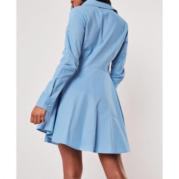 Solid Single Breasted A-Line Shirt Dress Women Long Sleeve Turn Down Collar Pleated Dress Winter Short Vestidos - Takalr