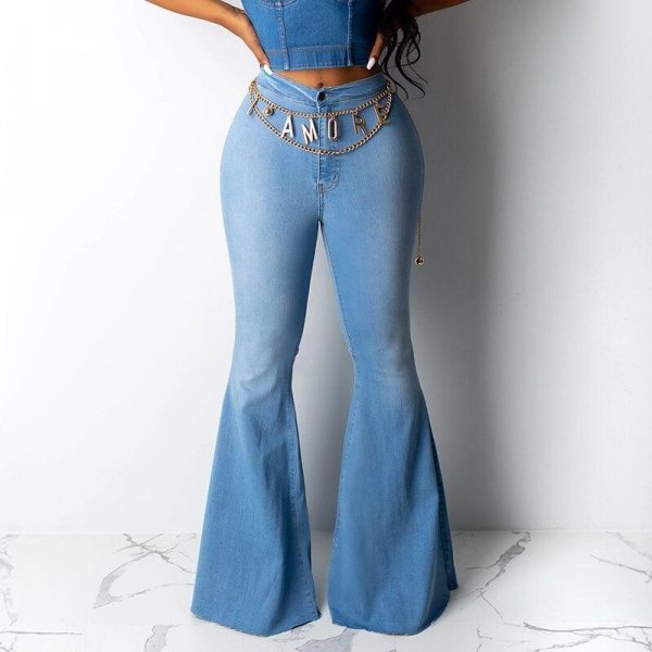 Solid color high waist jeans woman Autumn skinny jeans woman Fashion denim jean flare pants streetweat pantalon mujer - Takalr