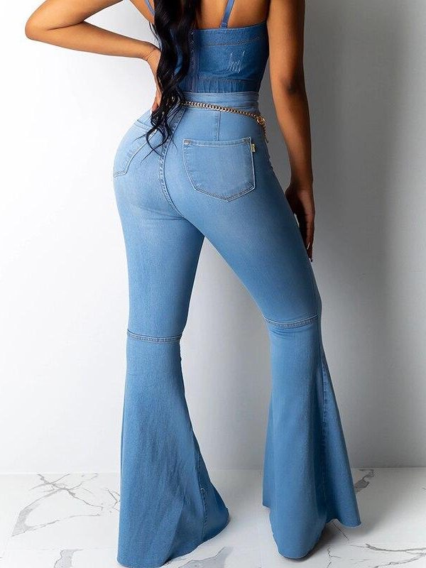 Solid color high waist jeans woman Autumn skinny jeans woman Fashion denim jean flare pants streetweat pantalon mujer - Takalr