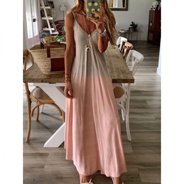 Solid color v neck dress women Spaghetti strap draped summer beach dress 2019 Casual long maxi dresses robe femme vestidos mujer - Takalr