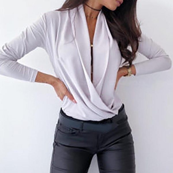 Solid sleeve long sleeve t shirt Women Cowl Neck Ruched tShirts fashion steetwear Blusa Feminina 2019 elegant office tops blusa - Takalr