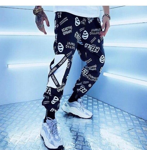 Spring Unisex Black BF Harajuku Reflective Pants Plus Size 3XL Hip Hop Street Dance Cargo Pants Women Ribbon Casual Harem Pants - Takalr