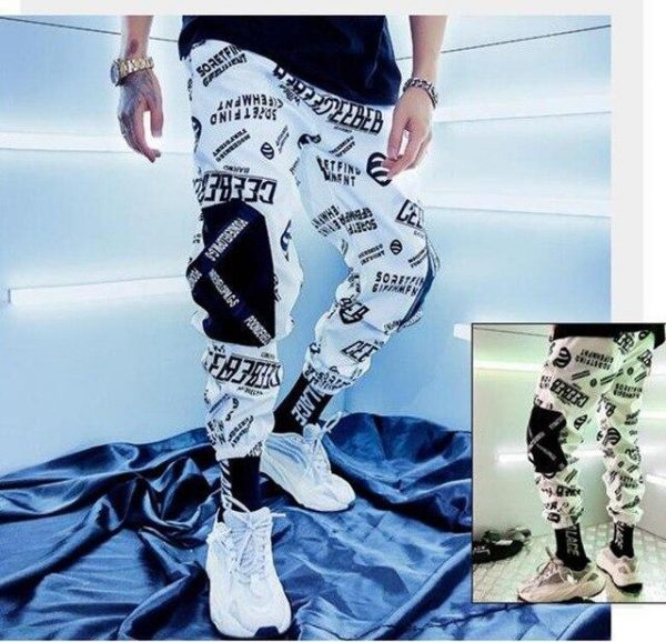 Spring Unisex Black BF Harajuku Reflective Pants Plus Size 3XL Hip Hop Street Dance Cargo Pants Women Ribbon Casual Harem Pants - Takalr