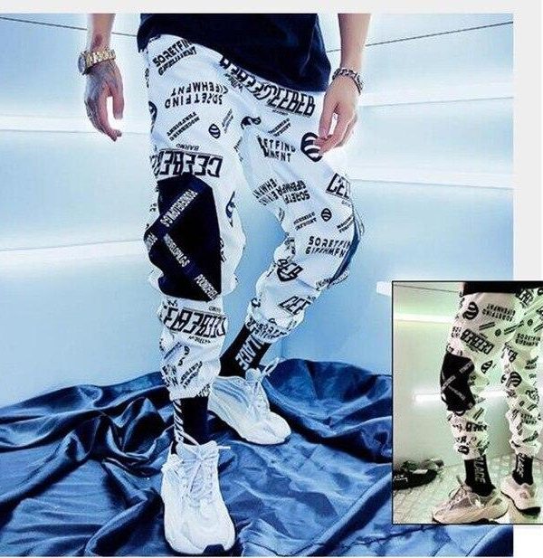 Spring Unisex Black BF Harajuku Reflective Pants Plus Size 3XL Hip Hop Street Dance Cargo Pants Women Ribbon Casual Harem Pants - Takalr