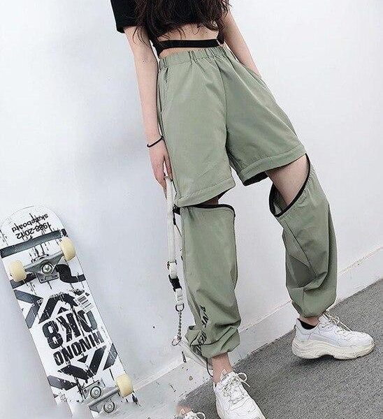 Spring Women Overalls Cargo Pants Unisex Hip Hop Ankle-Length Loose Pants Harajuku Plus Size Zipper knee High waist Haren Pants - Takalr