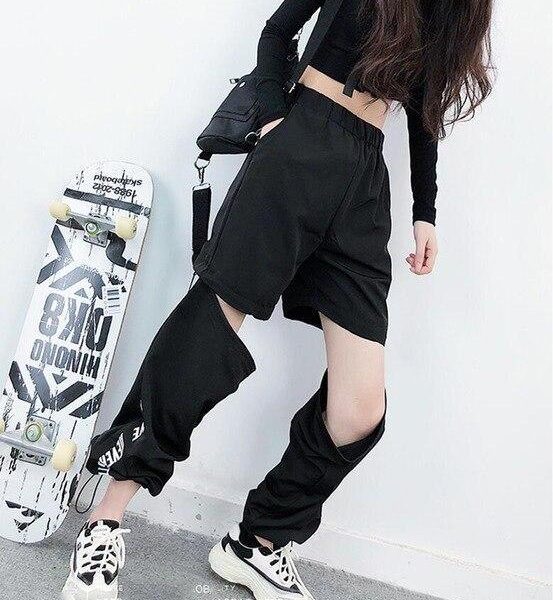 Spring Women Overalls Cargo Pants Unisex Hip Hop Ankle-Length Loose Pants Harajuku Plus Size Zipper knee High waist Haren Pants - Takalr