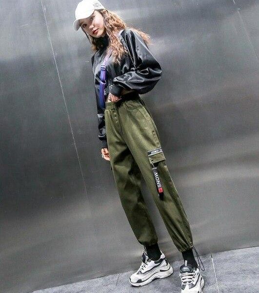 Spring Women Plus Size 2XL Hip Hop Pants  BF Harajuku Loose Cargo Pants Women Ribbon Big Pocket Casual Harem Pants - Takalr