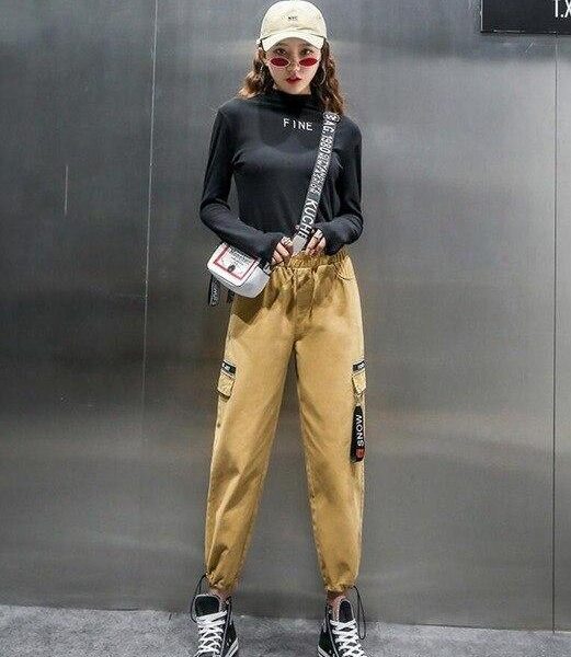 Spring Women Plus Size 2XL Hip Hop Pants  BF Harajuku Loose Cargo Pants Women Ribbon Big Pocket Casual Harem Pants - Takalr