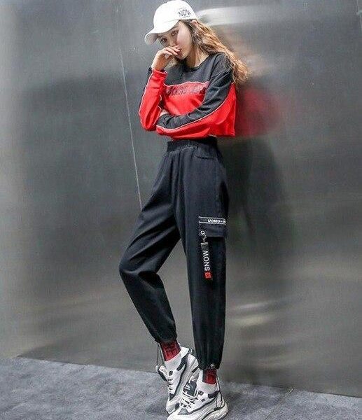 Spring Women Plus Size 2XL Hip Hop Pants  BF Harajuku Loose Cargo Pants Women Ribbon Big Pocket Casual Harem Pants - Takalr