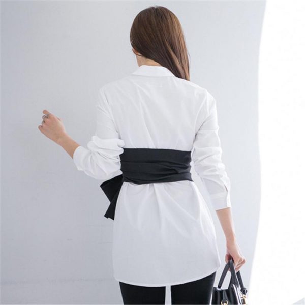 Spring Women White and Black Blouse Shirt Autumn New Tie up Blusas Female Bow Fake Two Pieces Tops Fashion Shirts - Takalr