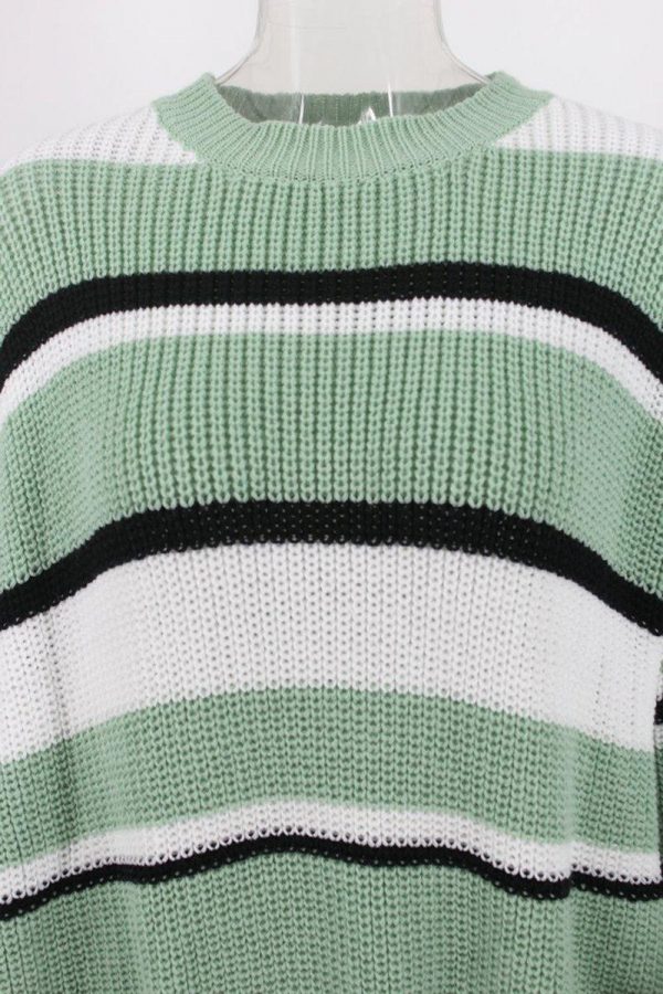 Striped Print Knitted Sweater Women Batwing Sleeve O Neck Sweater Pull Femme Winter Fashion Casual Loose Sweaters Pullover - Takalr