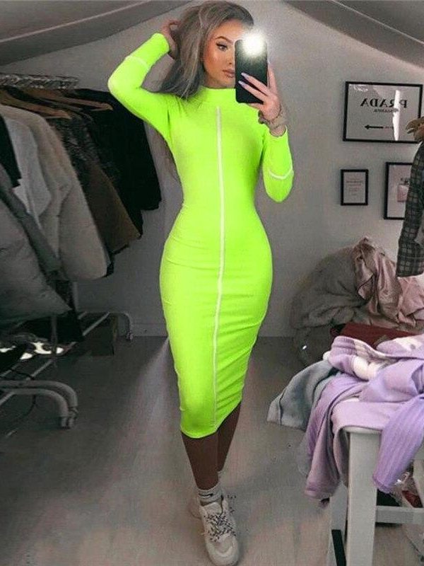 Striped biding bodycon dress women Turtleneck long sleeve fitness party dress Autumn 2019 Stretchy knee length vestidos femme - Takalr