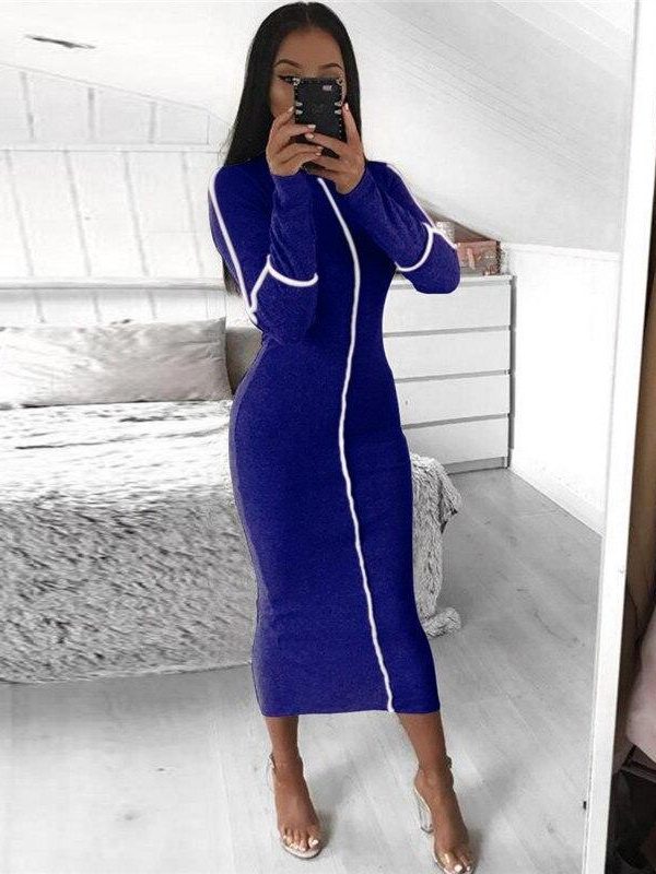 Striped biding bodycon dress women Turtleneck long sleeve fitness party dress Autumn 2019 Stretchy knee length vestidos femme - Takalr