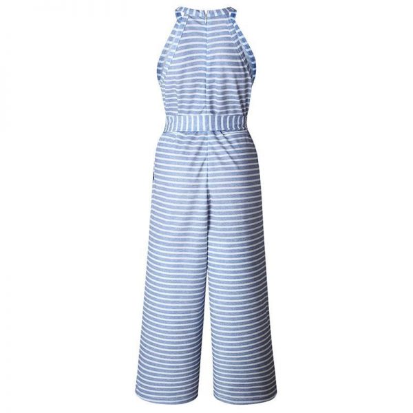 Striped printed high waist jumpsuits and rompers Women sleeveless jumpsuit with belt  Summer new wide leg pants playsuits - Takalr