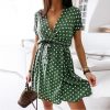 Summer Casual Polka Dot Low Cut Elastic Waist Short Sleeve Women Summer Dress Sexy Women Dress - Takalr