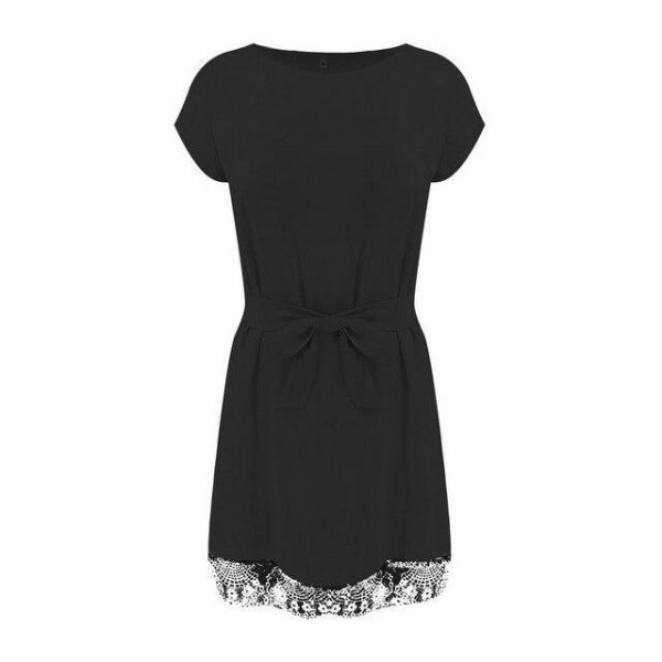 Summer Dress Casual Round Neck Short Sleeve Lace Patchwork Bandage Mini Dress Black Pink White Women Dress - Takalr