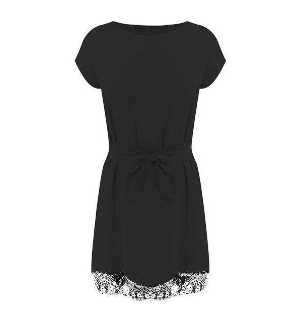 Summer Dress Casual Round Neck Short Sleeve Lace Patchwork Bandage Mini Dress Black Pink White Women Dress - Takalr