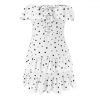 Summer Dress Sexy Polka Dot Off Shoulder Ruffled White Sleeveless Hollow Out Bandage Women Dress  Mini Dress - Takalr