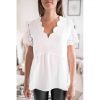 Summer Sexy White Lace Patchwork T Shirt Women Clothes Short Sleeve Wave Petal Collar V Neck Tops Korean Sweet Tshirt Streetwear - Takalr