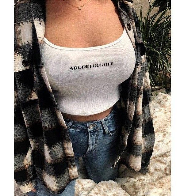 Summer Sexy White Letter Print Sleeveless Tank Crop Top Women Clothes Spaghetti Strap Off Shoulder Cami Tops Casual Streetwear - Takalr