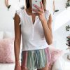 Summer Sexy White Ruffle T Shirt Korean Women Clothes Sleeveless Shirts Button V Neck Tshirt Off Shoulde Top Casual Streetwear - Takalr