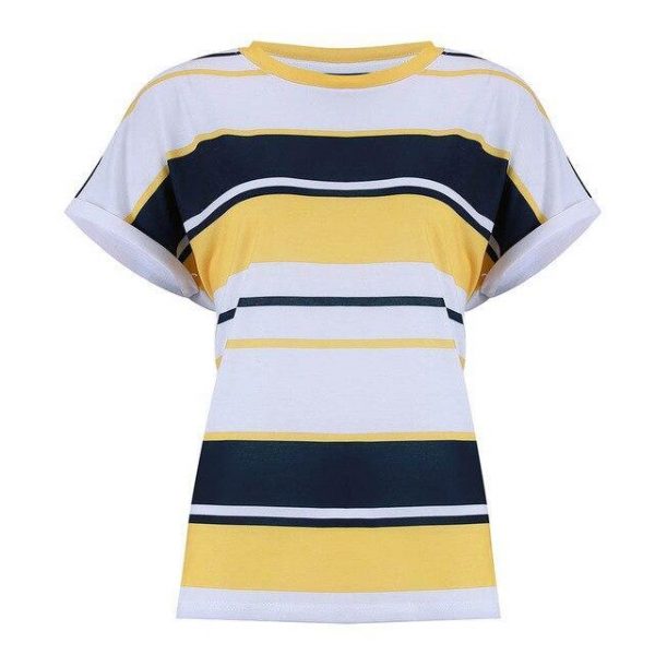 Summer Sexy Yellow Stripe Harajuku T Shirt Women Clothes Short Sleeve O Neck Tops Casual Loose Tshirt Tee Shirt Femme Streetwear - Takalr