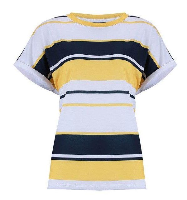 Summer Sexy Yellow Stripe Harajuku T Shirt Women Clothes Short Sleeve O Neck Tops Casual Loose Tshirt Tee Shirt Femme Streetwear - Takalr