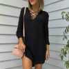 Summer Women Shirt Dress Casual Round Neck Black Long Sleeve Hollow Out Women Dress Summer Dress - Takalr