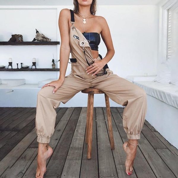 Summer overalls for women Fashion Cargo Pants Casual rompers womens jumpsuit with pocket Khaki bodysuit streetwear - Takalr