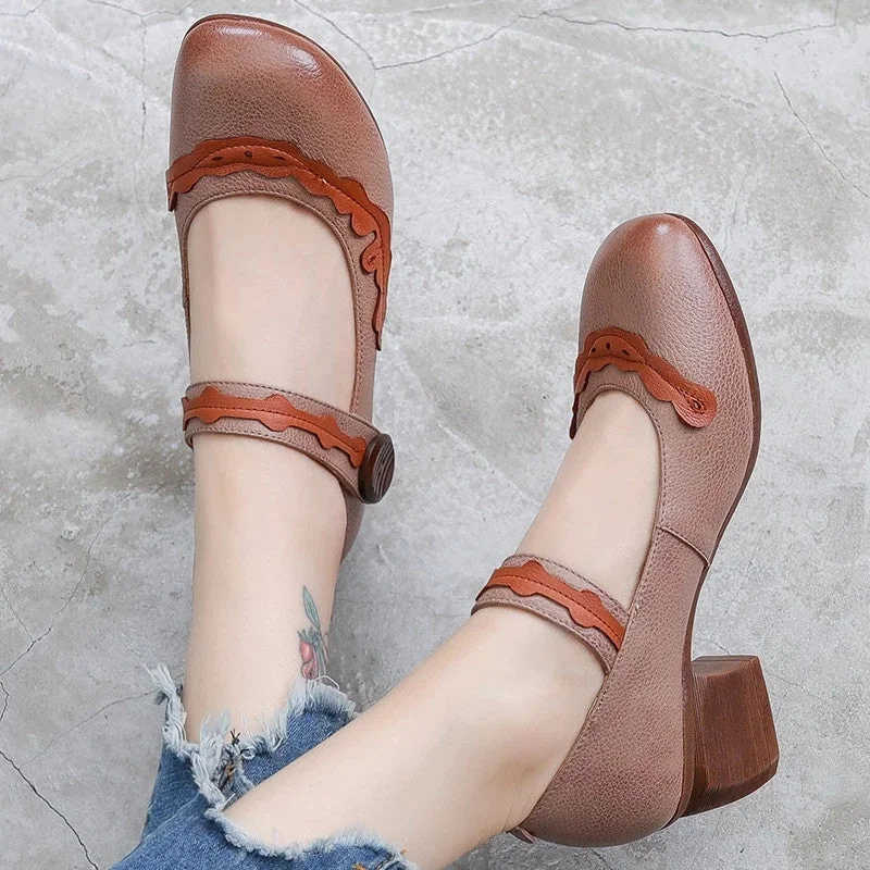 Retro Mixed Colors Women's Shoes High Heels Non-slip Leather Mary Jane - Image 6
