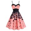 Pink Vintage Butterfly Print Elegant Party Dress Women Strap Dresses - Takalr