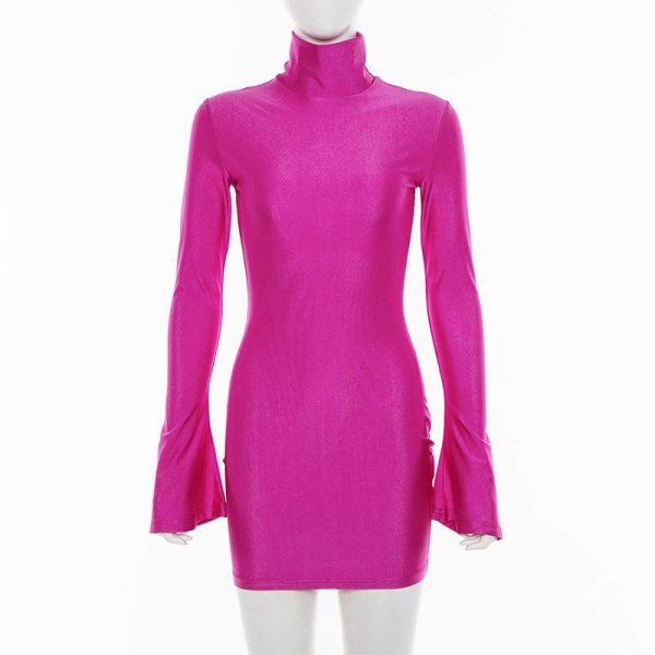 Turtleneck long sleeve slim fit party dress women Solid color sexy bodycon mini dress Autumn Skinny vestidos mujer - Takalr