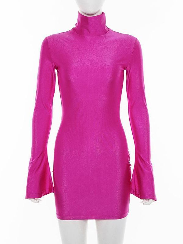 Turtleneck long sleeve slim fit party dress women Solid color sexy bodycon mini dress Autumn Skinny vestidos mujer - Takalr